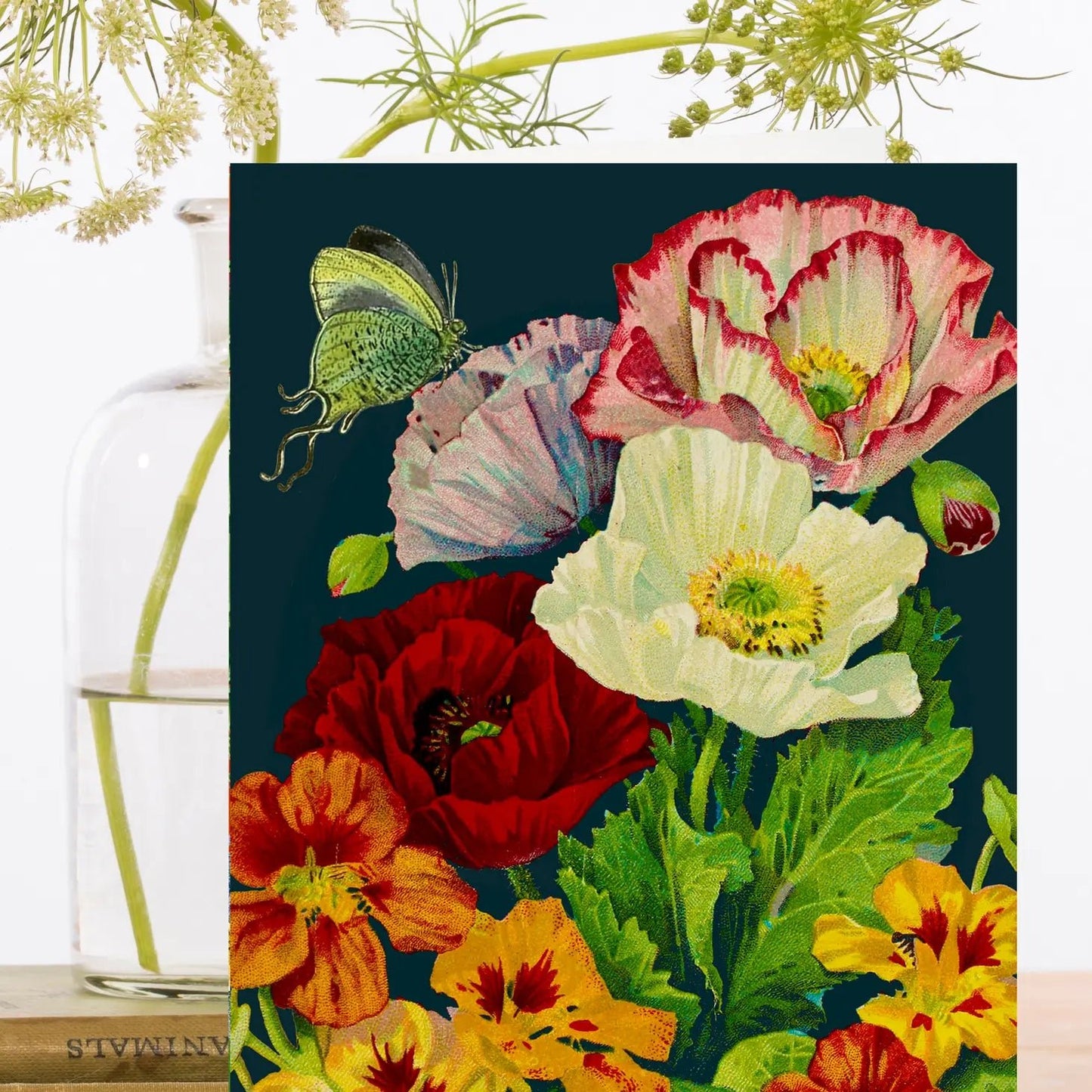 Blank Midnight Botanical Moth Flowers Greeting Card - RS187P - The Hare and the Moon