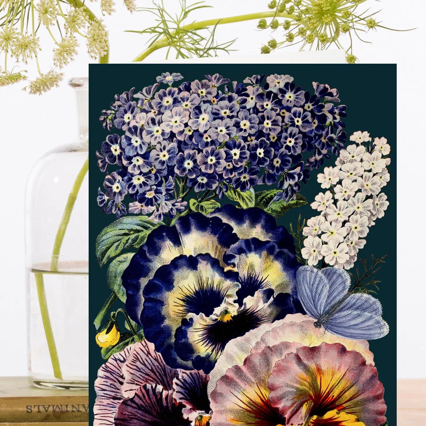 Blank Midnight Pansy Botanical Greeting Card - RS186P - The Hare and the Moon