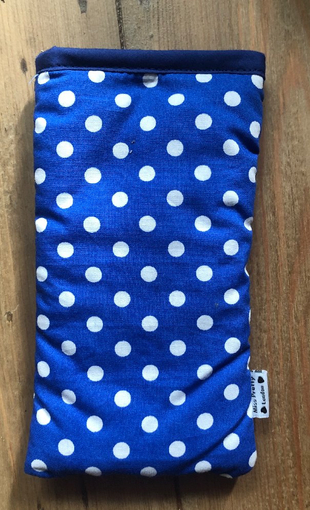 Blue and White Polka Dot Print Mobile Phone Sock Pouch - The Hare and the Moon