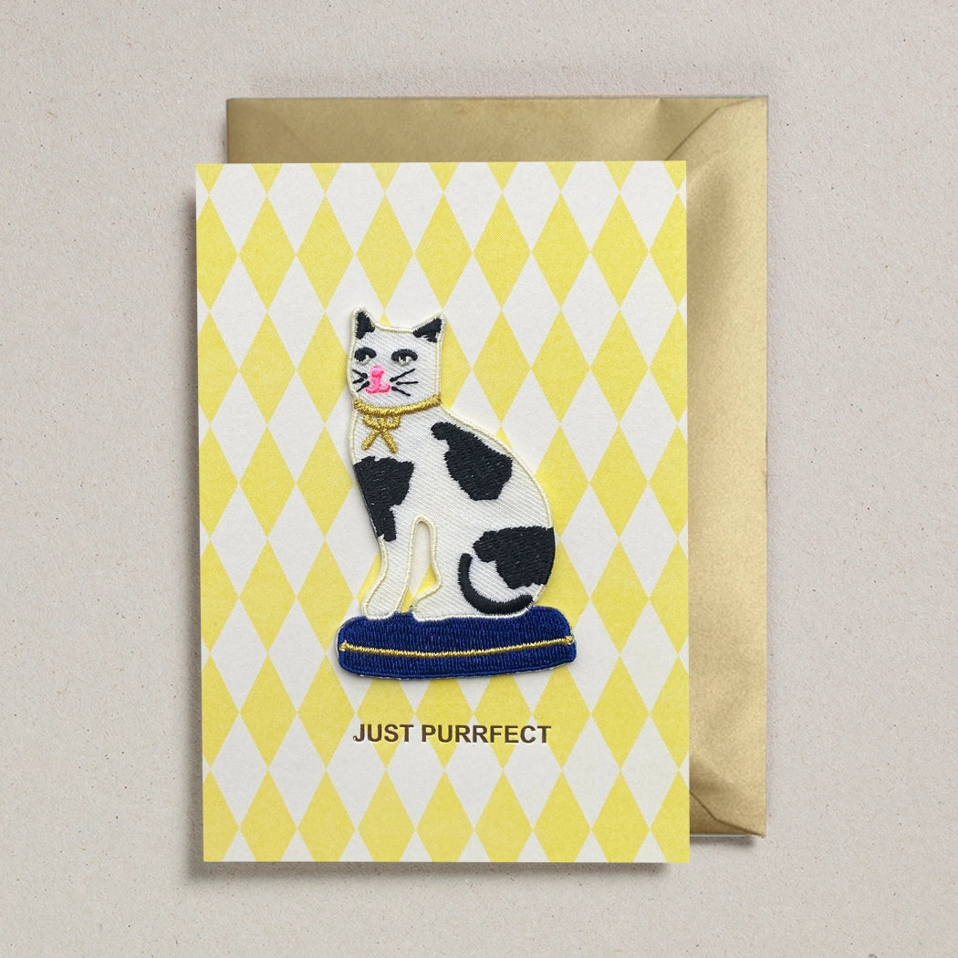 'just Purrfect' Cat with Bow Iron On Patch Greeting Card - GC-PAT-0060