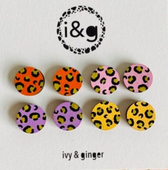 Bright Mini Leopard Print Stud Set Wooden Earrings - GN8 - The Hare and the Moon