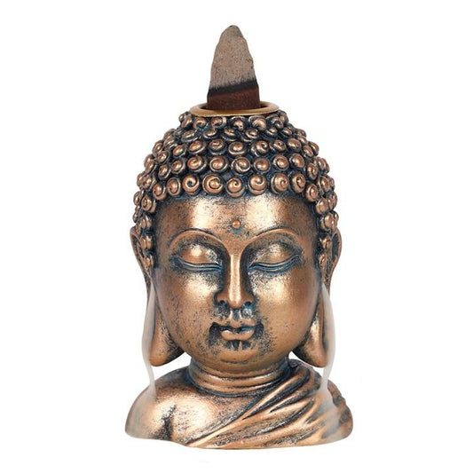 BRONZE BUDDHA HEAD BACKFLOW INCENSE BURNER - The Hare and the Moon