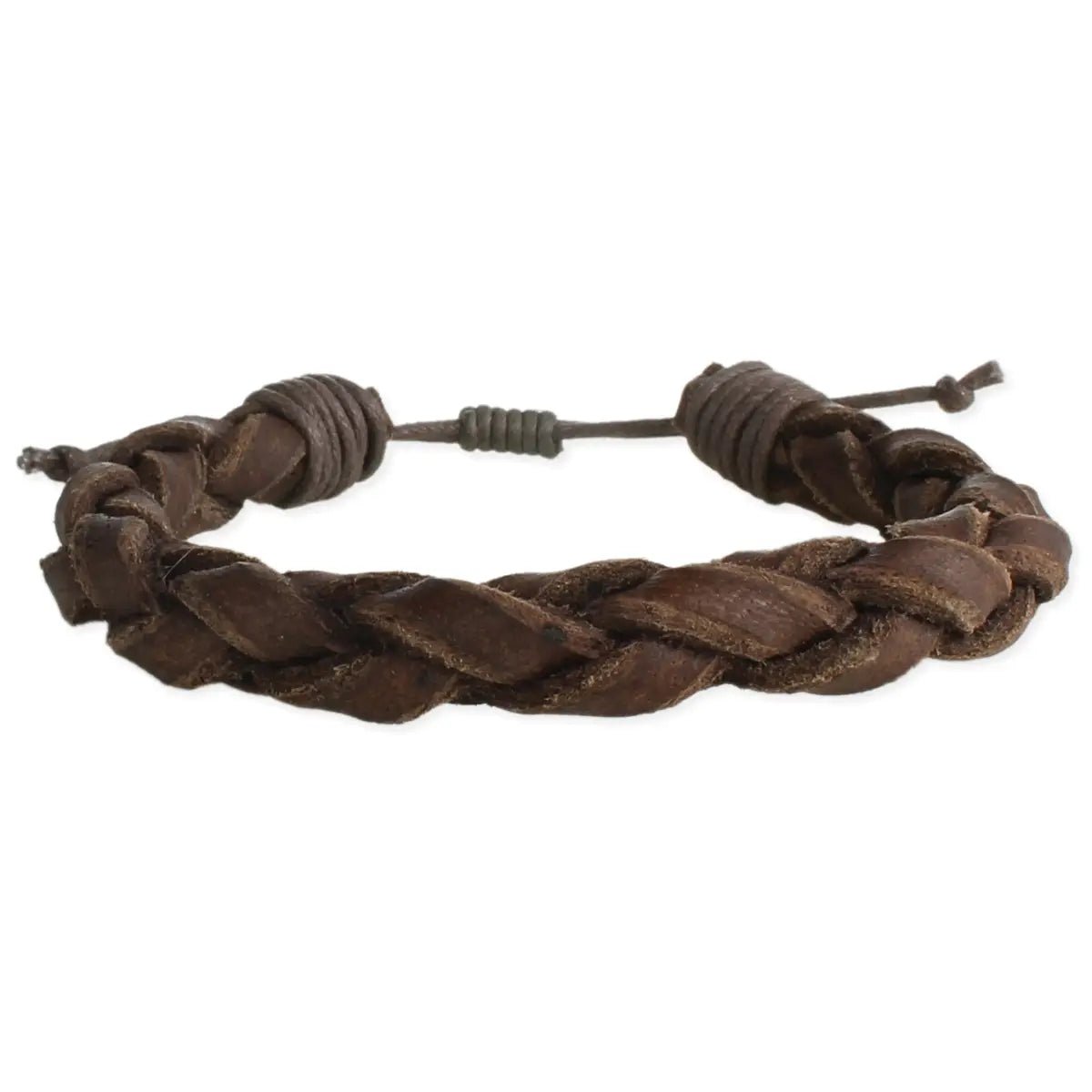 Brown Braided Leather Men's Pull Bracelet - BHK1 - The Hare and the Moon