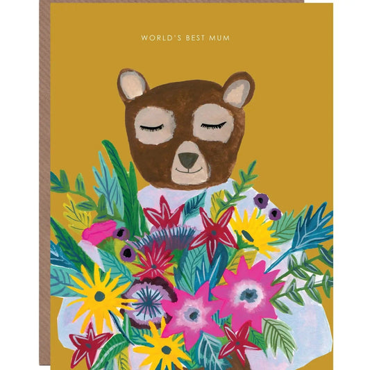 Hutch Cassidy Cards 'Bear with Flowers' Mum Greeting Card - HCWB190B