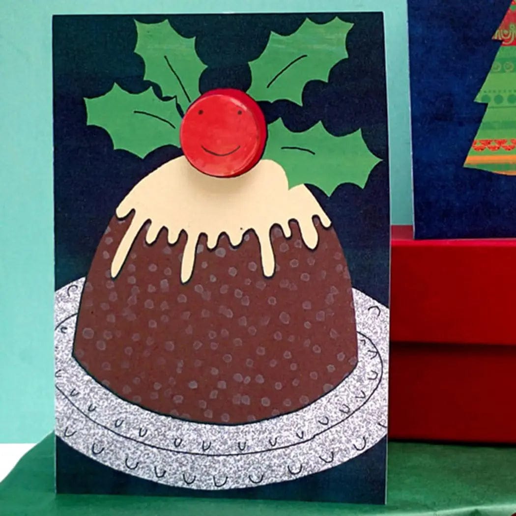 The Black Rabbit Cards Christmas Pudding - Greeting Card with Badge - C58