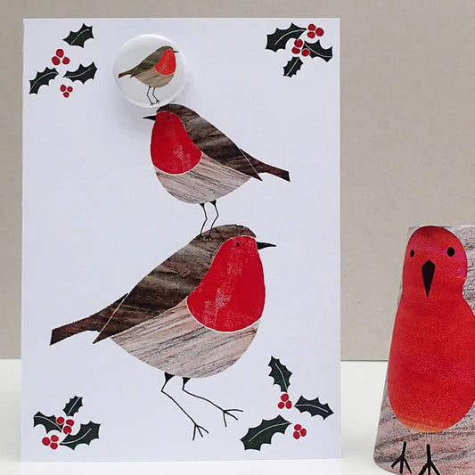 The Black Rabbit Cards Christmas Robin- Greeting Card with Badge - C64