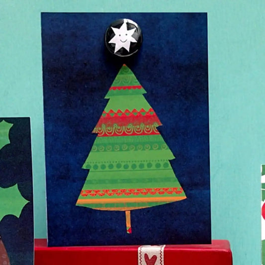 The Black Rabbit Cards Tree Star - Christmas Card with Badge - C55