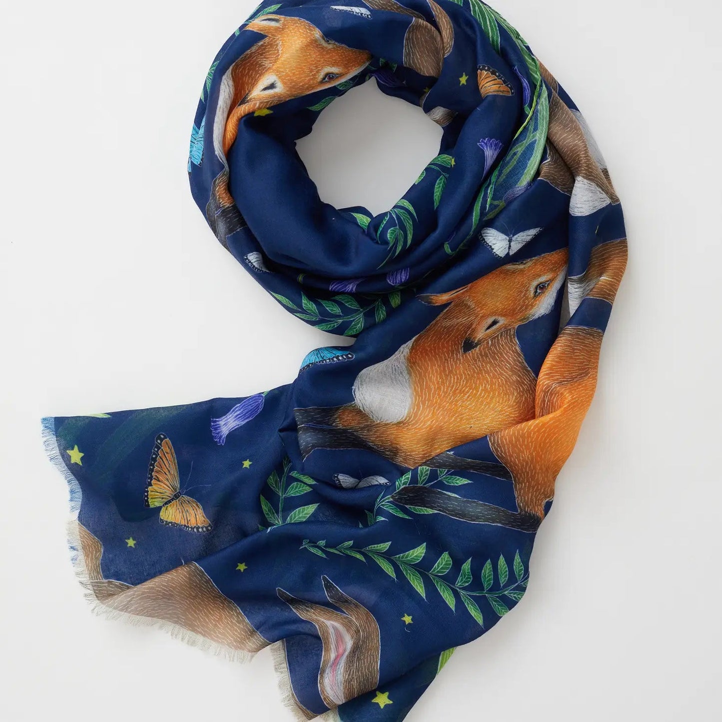 Catherine Rowe's Hare & Fox Lightweight Fable Scarf - Navy - 49005 & 49006 - The Hare and the Moon