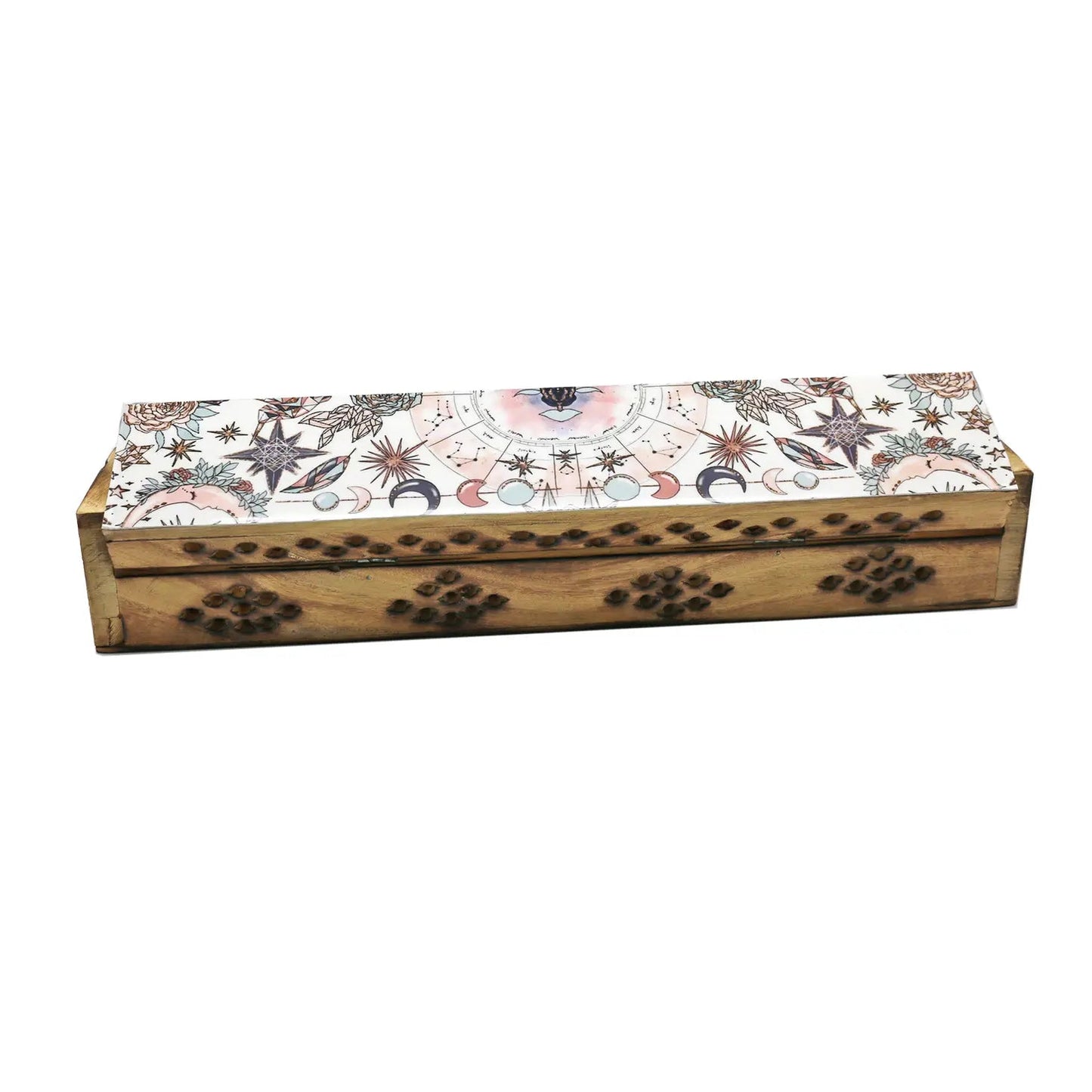 Celestial Pink Wooden Incense Box - The Hare and the Moon