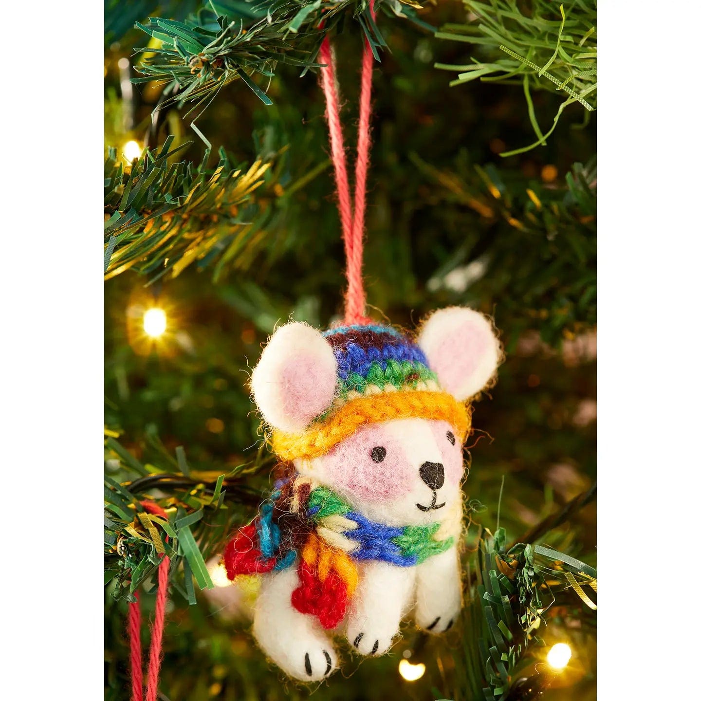 Felt So Good Christmas Decorations Felt Rabbit in Rainbow Knitted Wool Hat - HDEC144
