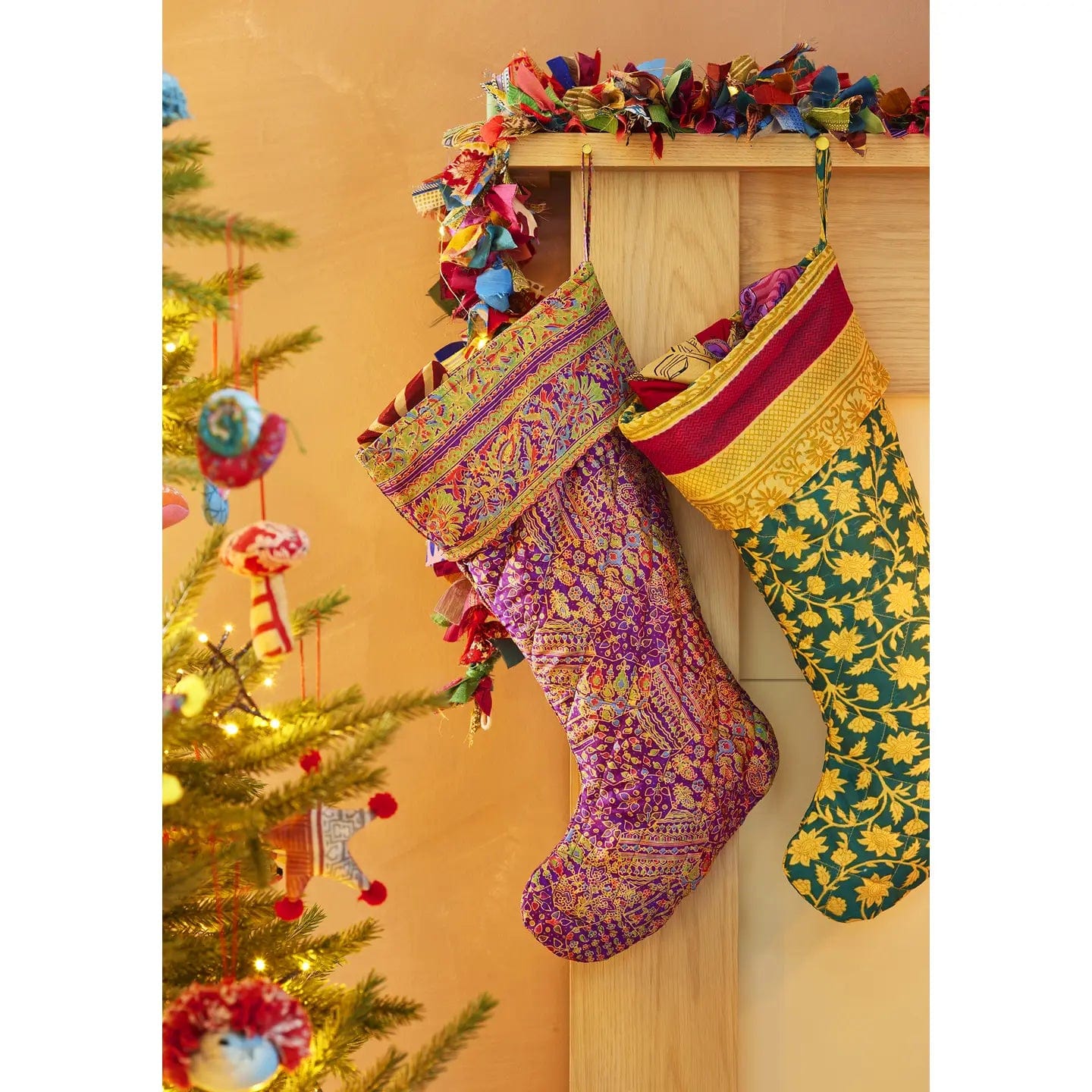 Felt So Good Christmas Decorations Recycled Sari Stocking Shiny - STO2