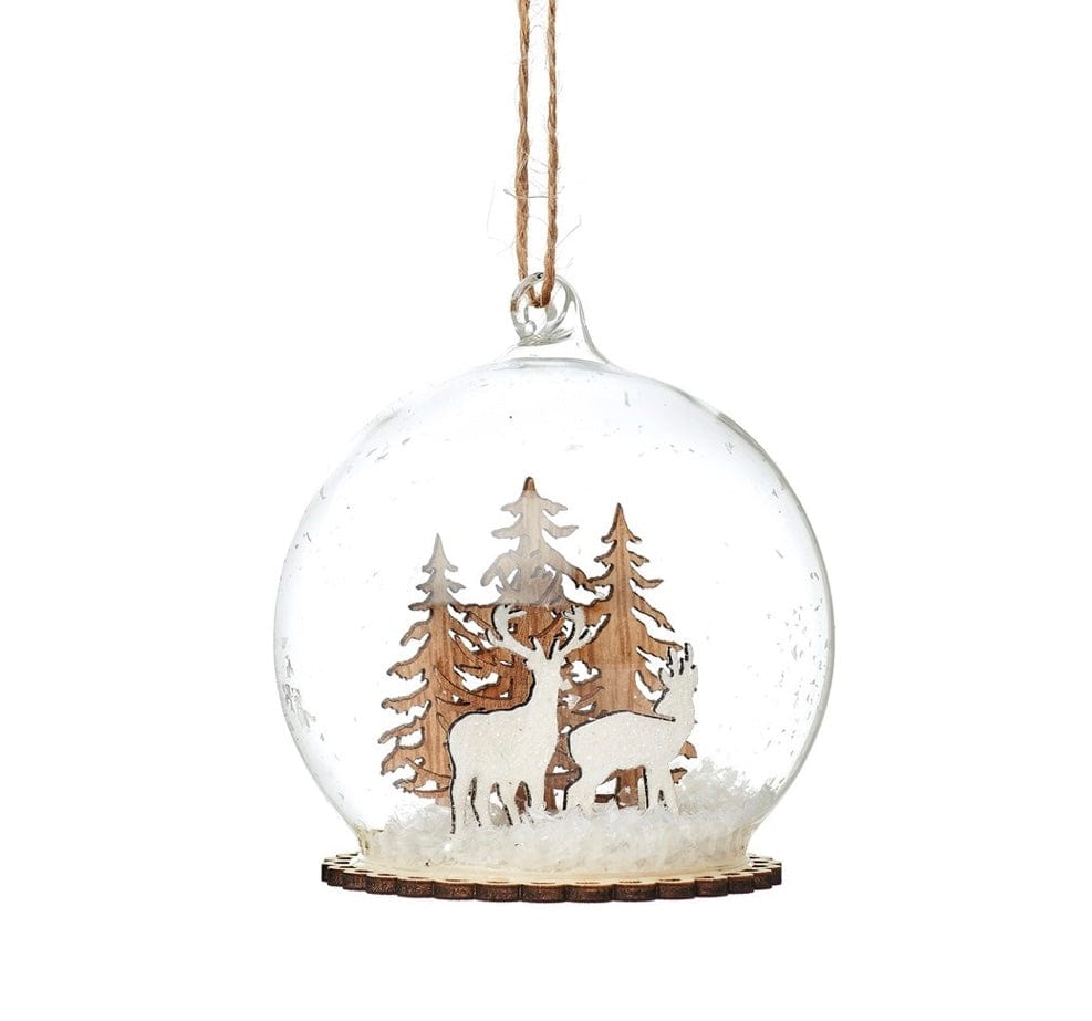 Sasse & Belle Christmas Decorations Stag in Snow Dome Bauble - RIAXM066