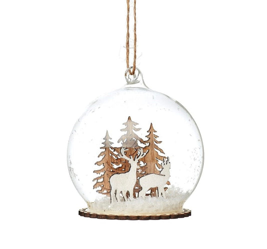 Sasse & Belle Christmas Decorations Stag in Snow Dome Bauble - RIAXM066