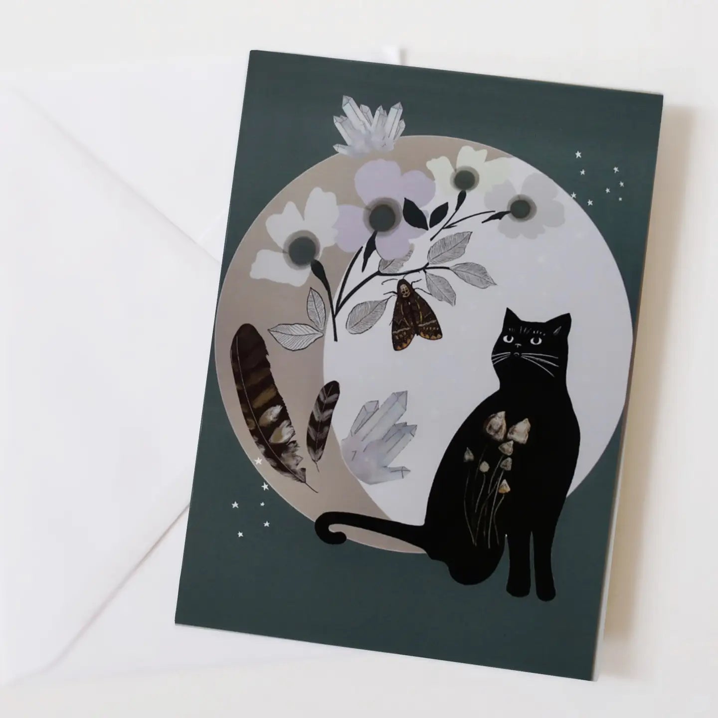 Crystal Cat Greeting Card - GAE2 - The Hare and the Moon