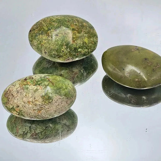 The Hare and The Moon Crystals Green Opal Palm Stone - Stone of Emotional Relief - pbgo1, pbgo2, pbgo3