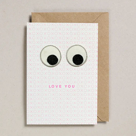 'love You' Googly Eye Iron On Patches Greeting Card - GC-VAL-0042