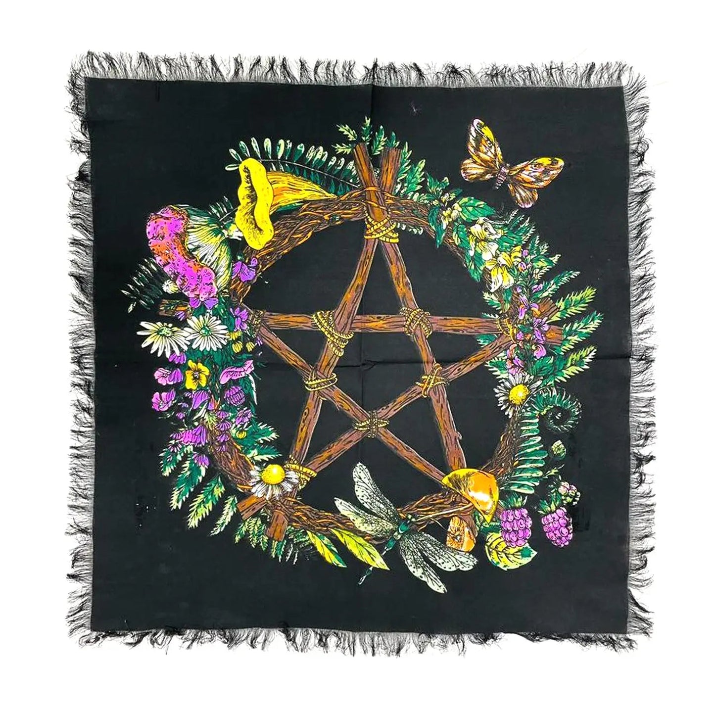 Floral Pentagram 18″ X 18″ Altar Cloth Tapestry - The Hare and the Moon