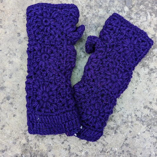 Cool Trade Winds gloves Purple Crocheted Wrist Warmers / Fingerless Mitts - CTW9
