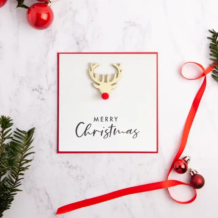 Jodie Gaul & Co Greeting & Note Cards Christmas Reindeer Pom Pom Nose Greeting Card - JG-XMRD-01