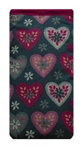 Grey and Pink Hearts Print Mobile Phone Sock Pouch - The Hare and the Moon