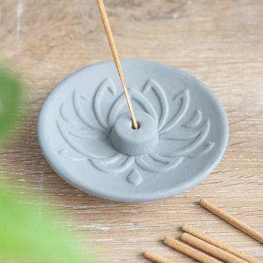 Grey Lotus Terracotta Incense Plate - The Hare and the Moon