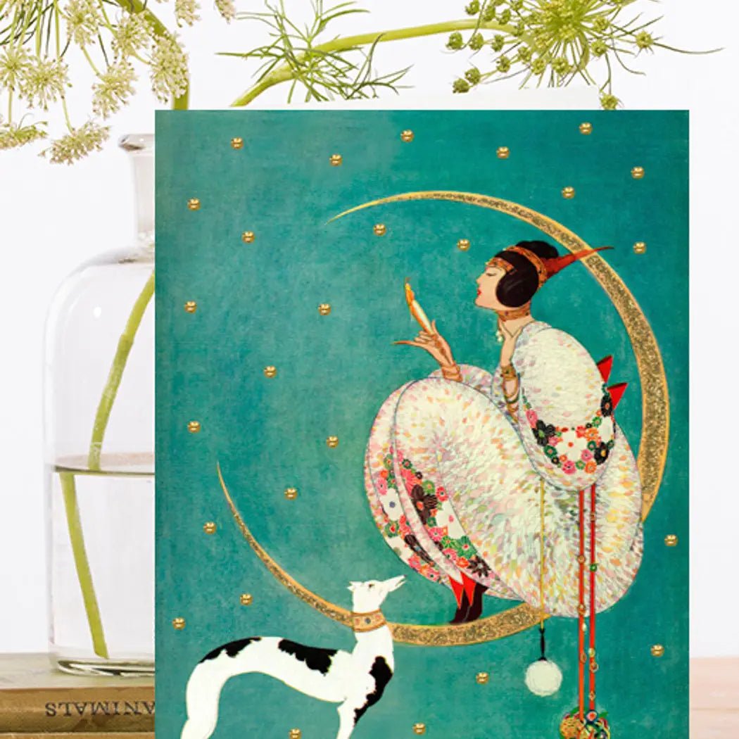 Hand Glittered Greeting Card - RS141P - The Hare and the Moon