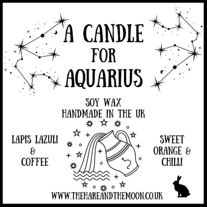 Handmade Aquarius Zodiac Crystal Chip Candle - The Hare and the Moon