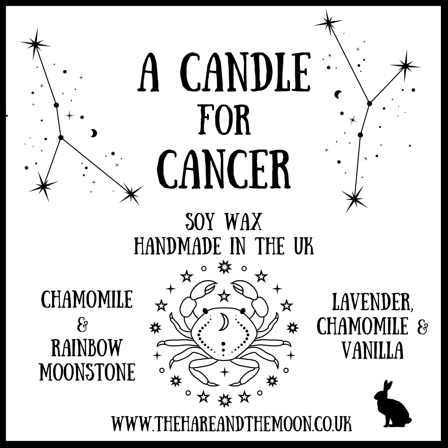 Handmade Cancer Zodiac Crystal Chip Candle - The Hare and the Moon