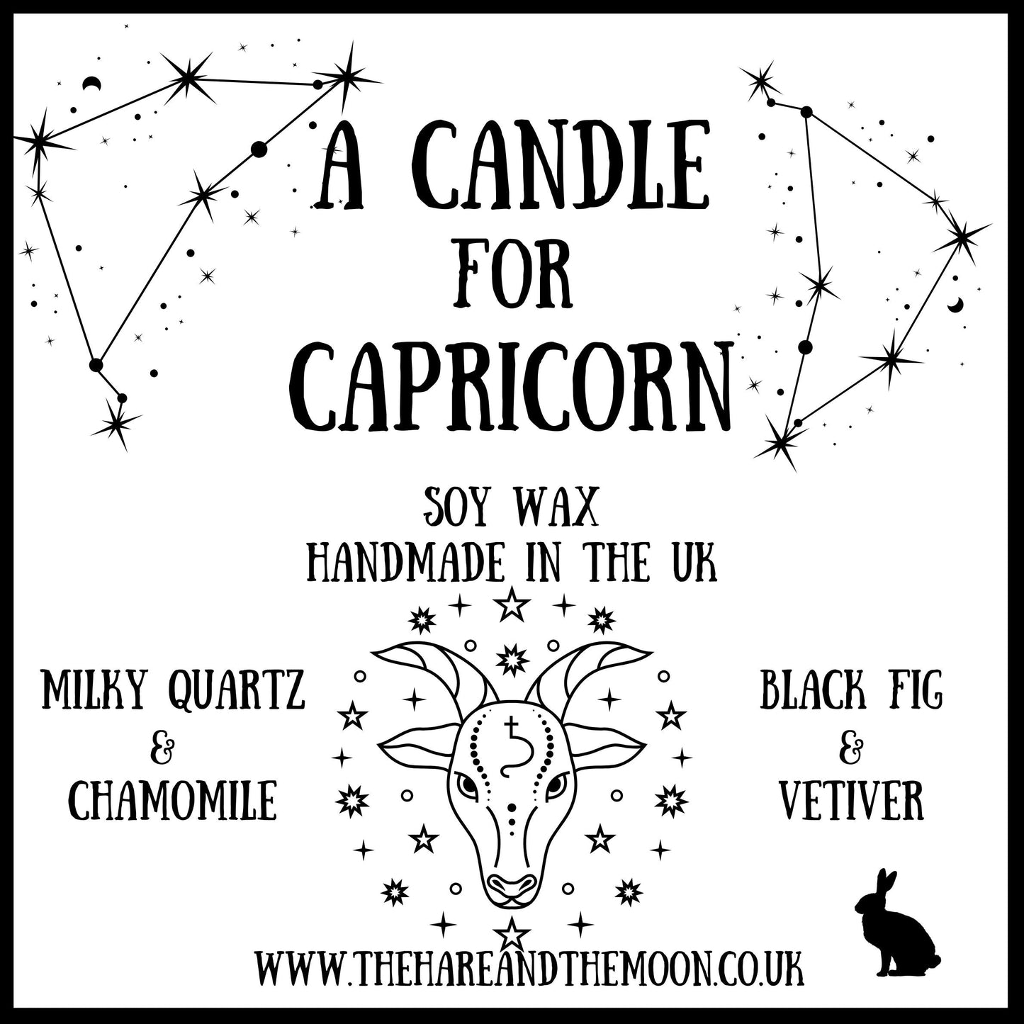 Handmade Capricorn Zodiac Crystal Chip Candle - The Hare and the Moon