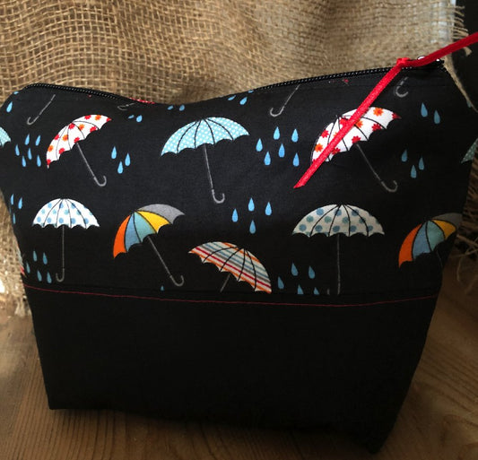 Handmade Cotton Toiletry Makeup Bag - Rainy Days - The Hare and the Moon