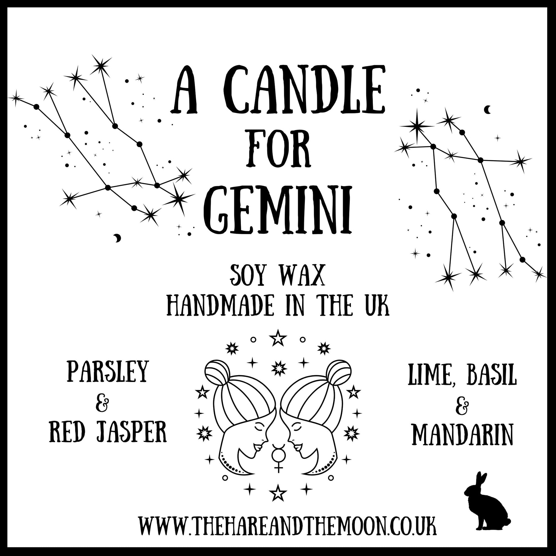 Handmade Gemini Zodiac Crystal Chip Candle - The Hare and the Moon
