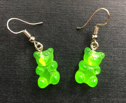 Handmade Green Jelly Bear Earrings - E060 - The Hare and the Moon