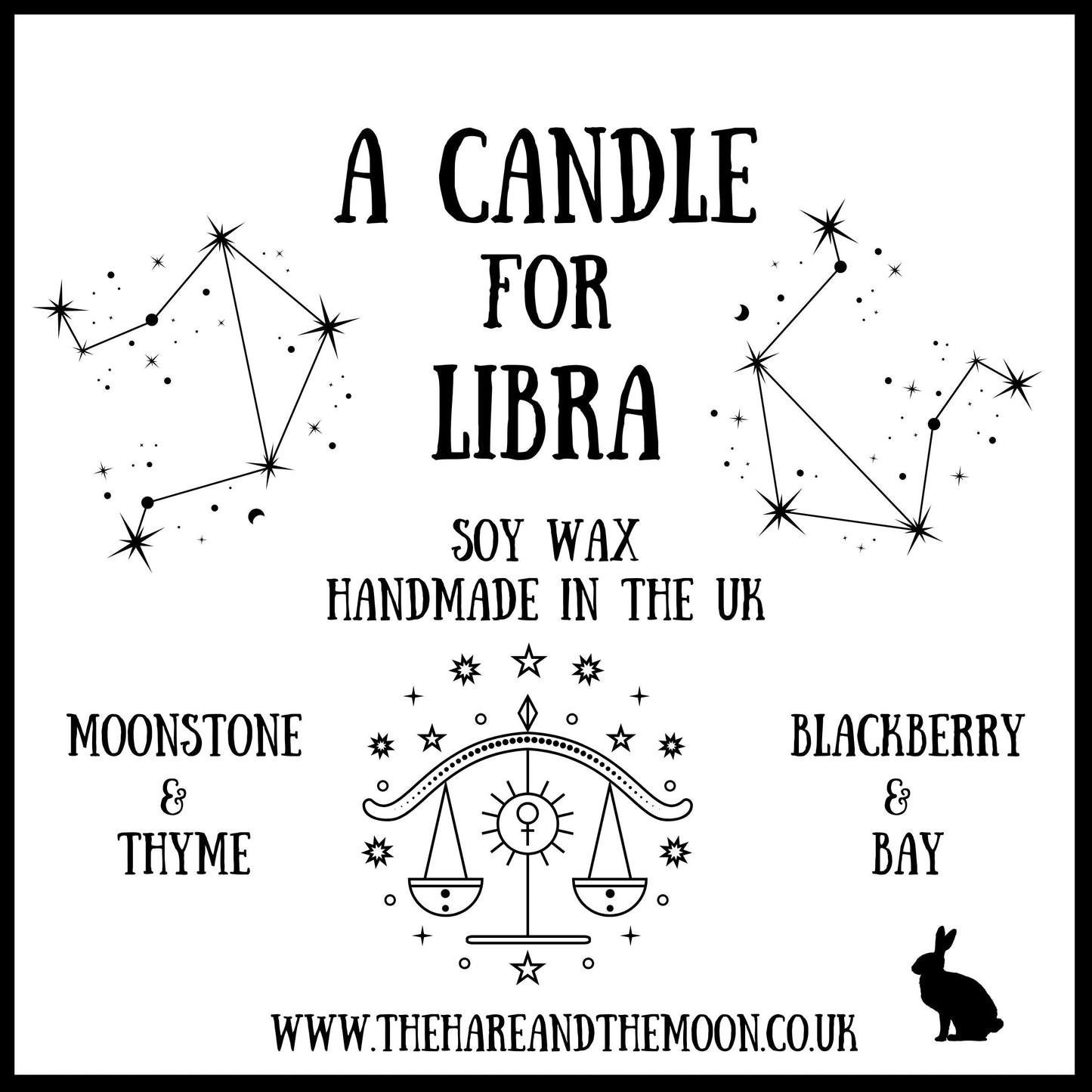 Handmade Libra Zodiac Crystal Chip Candle - The Hare and the Moon