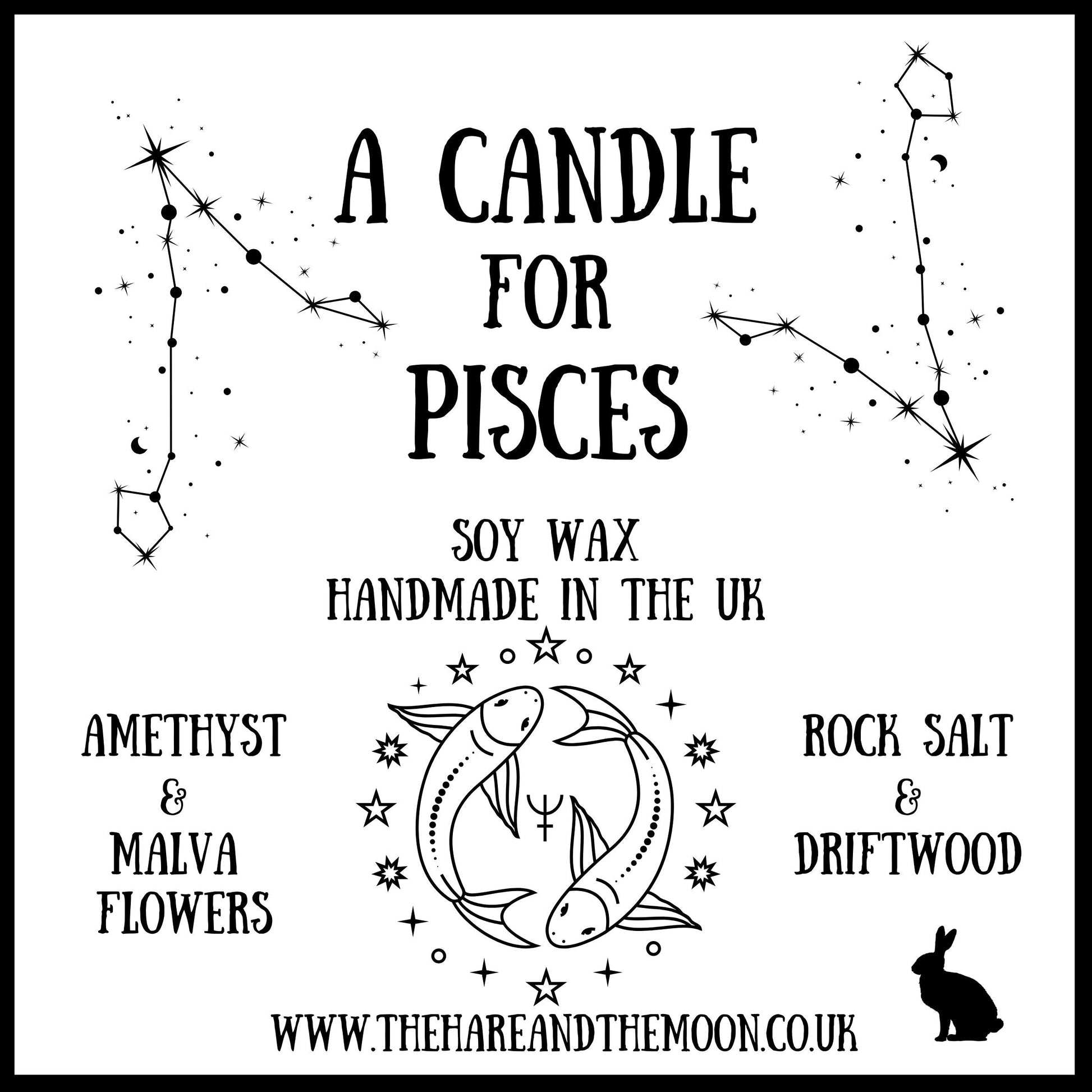 Handmade Pisces Zodiac Crystal Chip Candle - The Hare and the Moon