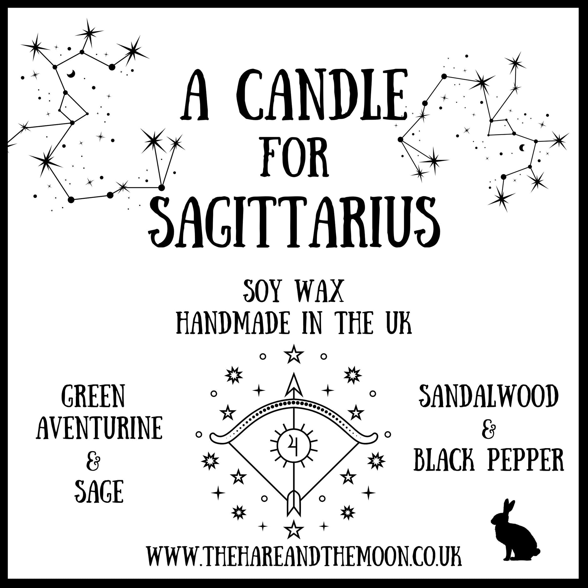 Handmade Sagittarius Zodiac Crystal Chip Candle - The Hare and the Moon