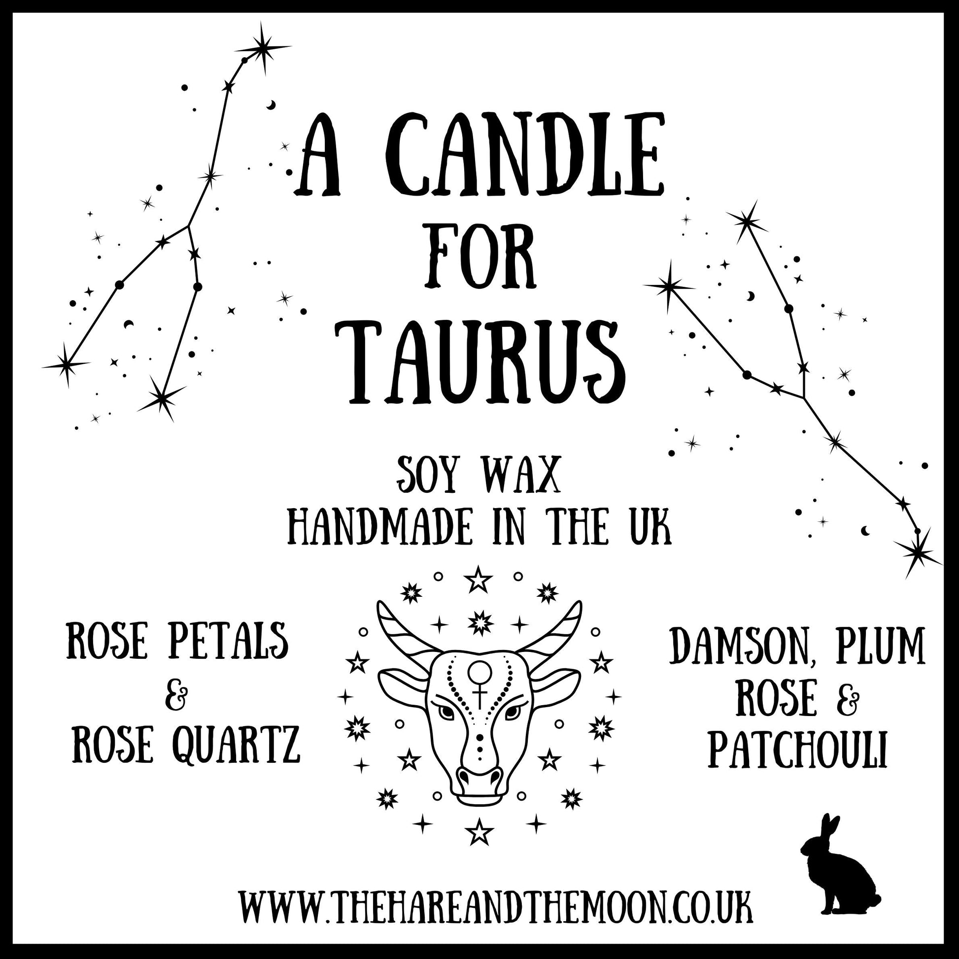 Handmade Taurus Zodiac Crystal Chip Candle - The Hare and the Moon