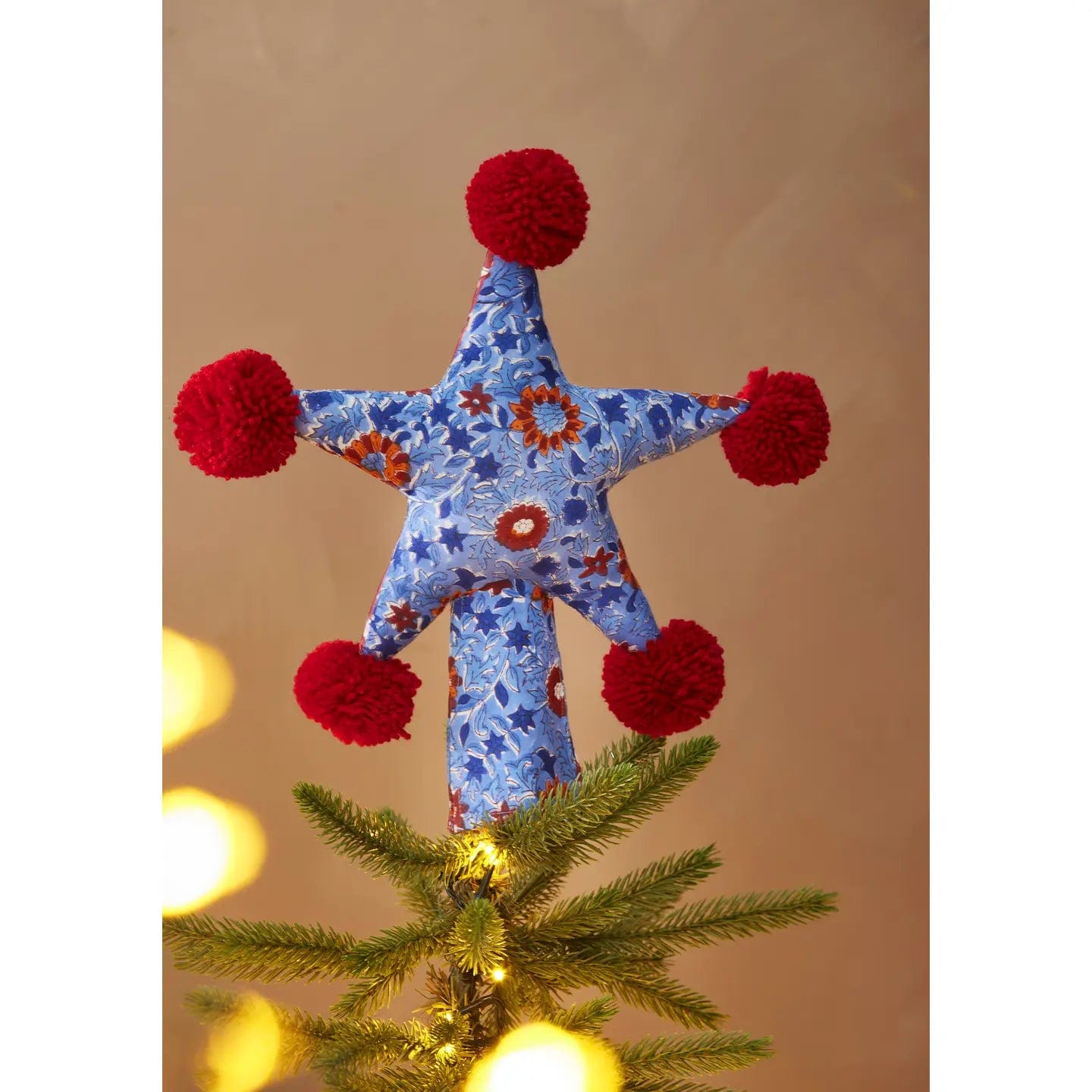 Jones Home & Gift Hanging Decorations Akya Block Print Star Tree Topper - TTOP16