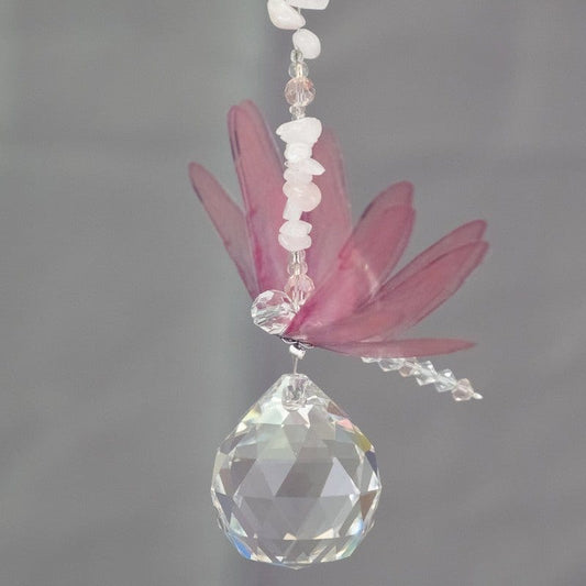 Holistic trader Windchimes Lead Crystal Ball Dragonfly - Pink - SD5