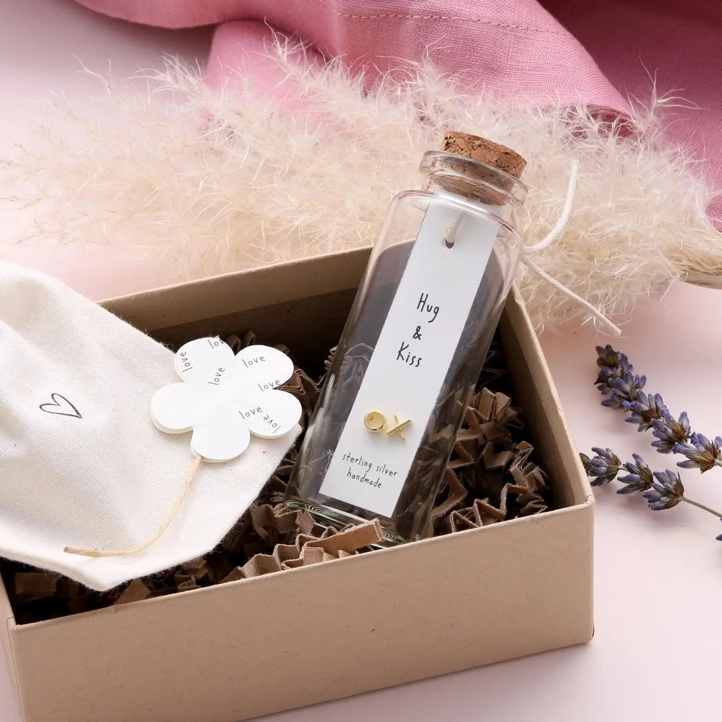 BT009 - Message Bottle Sterling Silver Earrings 'Hug Kiss'