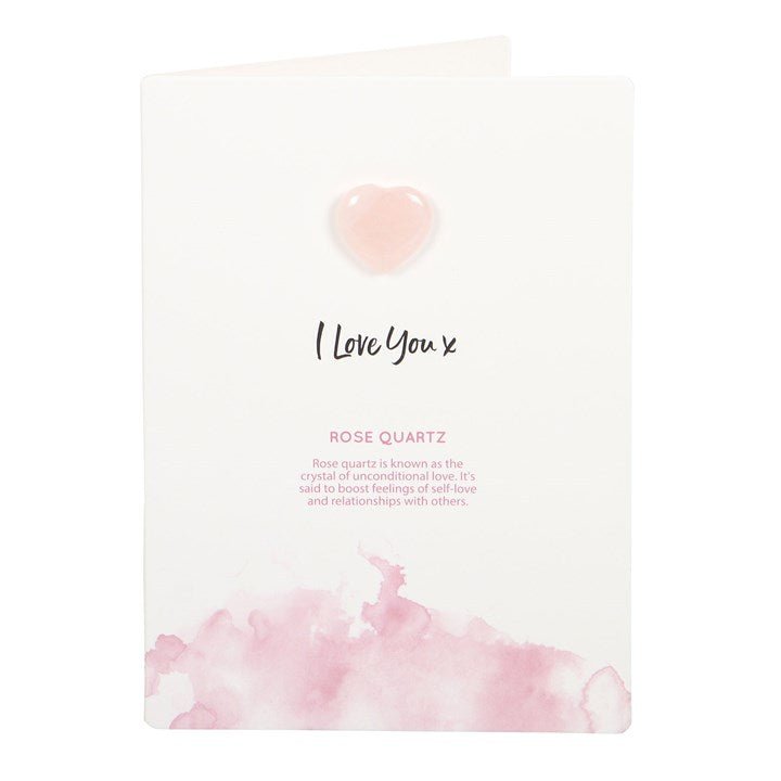 I LOVE YOU ROSE QUARTZ CRYSTAL HEART GREETING CARD - The Hare and the Moon