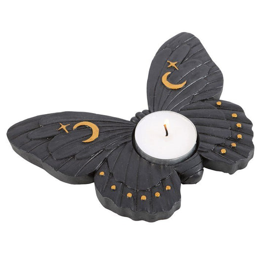 Jones Home & Gift Candles & Accessoires BLACK MOTH TEALIGHT CANDLE HOLDER