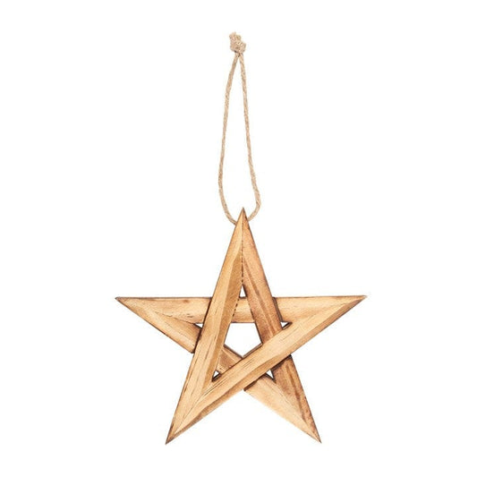 Jones Home & Gift Hanging Decorations HANGING WOODEN PENTAGRAM DECORATION