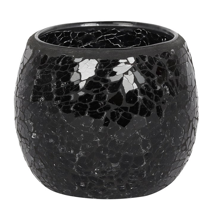 LARGE BLACK CRACKLE GLASS CANDLE HOLDER - The Hare and the Moon
