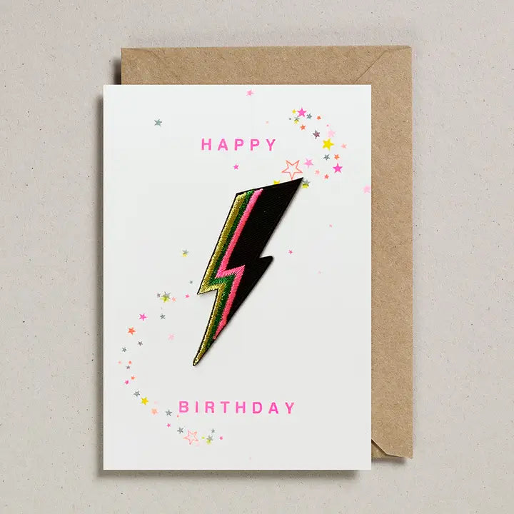 'happy Birthday' Lightening Bolt Iron On Patch Birthday Card - GC-PAT-0033