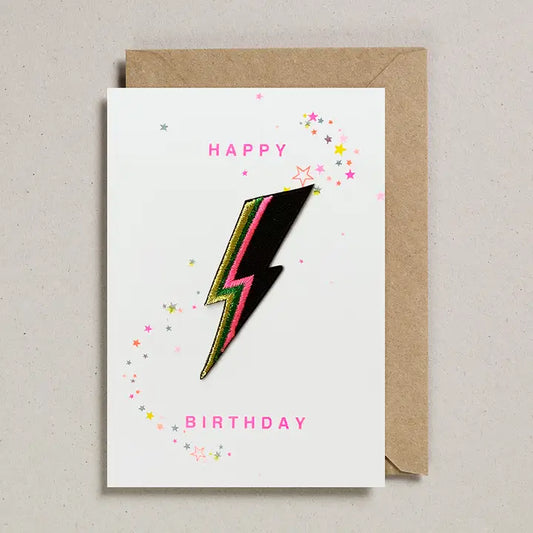 'happy Birthday' Lightening Bolt Iron On Patch Birthday Card - GC-PAT-0033