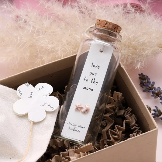 BT023 - Earrings in A Message Bottle 'Love To the Moon'
