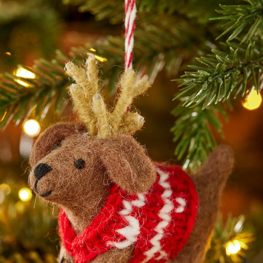 Felt Dog with Antlers Decoration - HDEC313