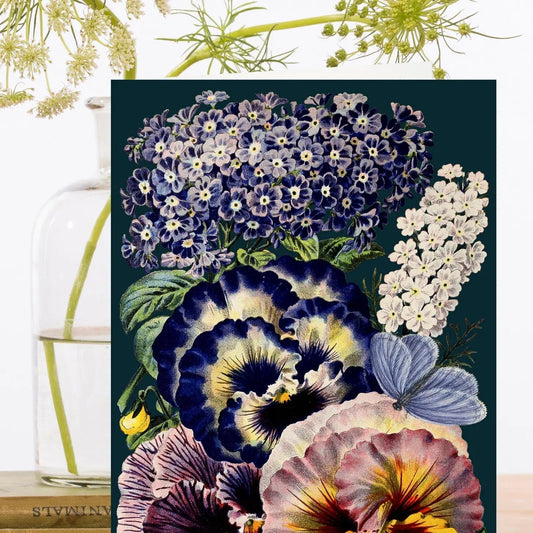 Madame Treacle Cards Blank Midnight Pansy Botanical Greeting Card - RS186P