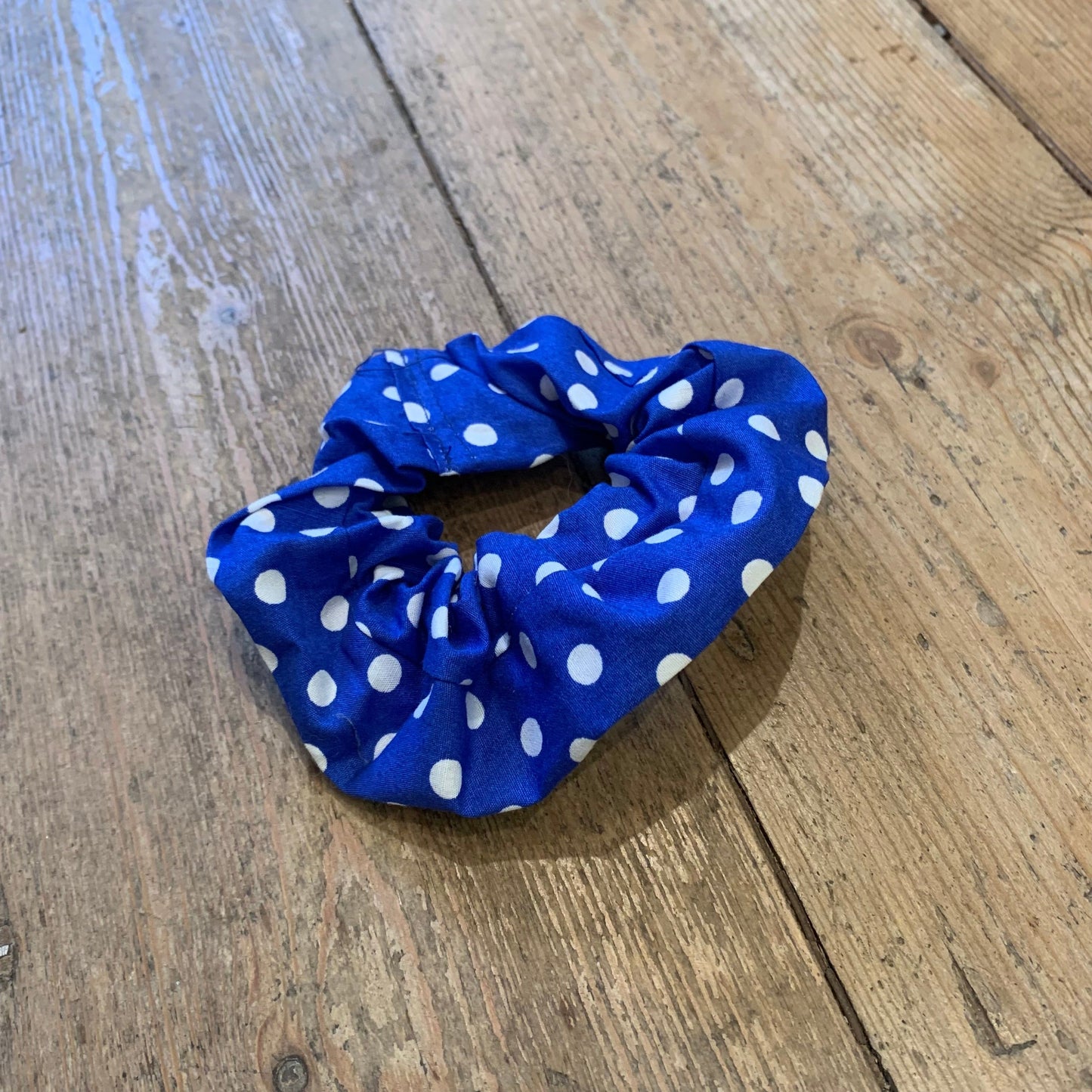 Miss Pretty London hair Accessories Blue Polka Dot Print Hair Scrunchie