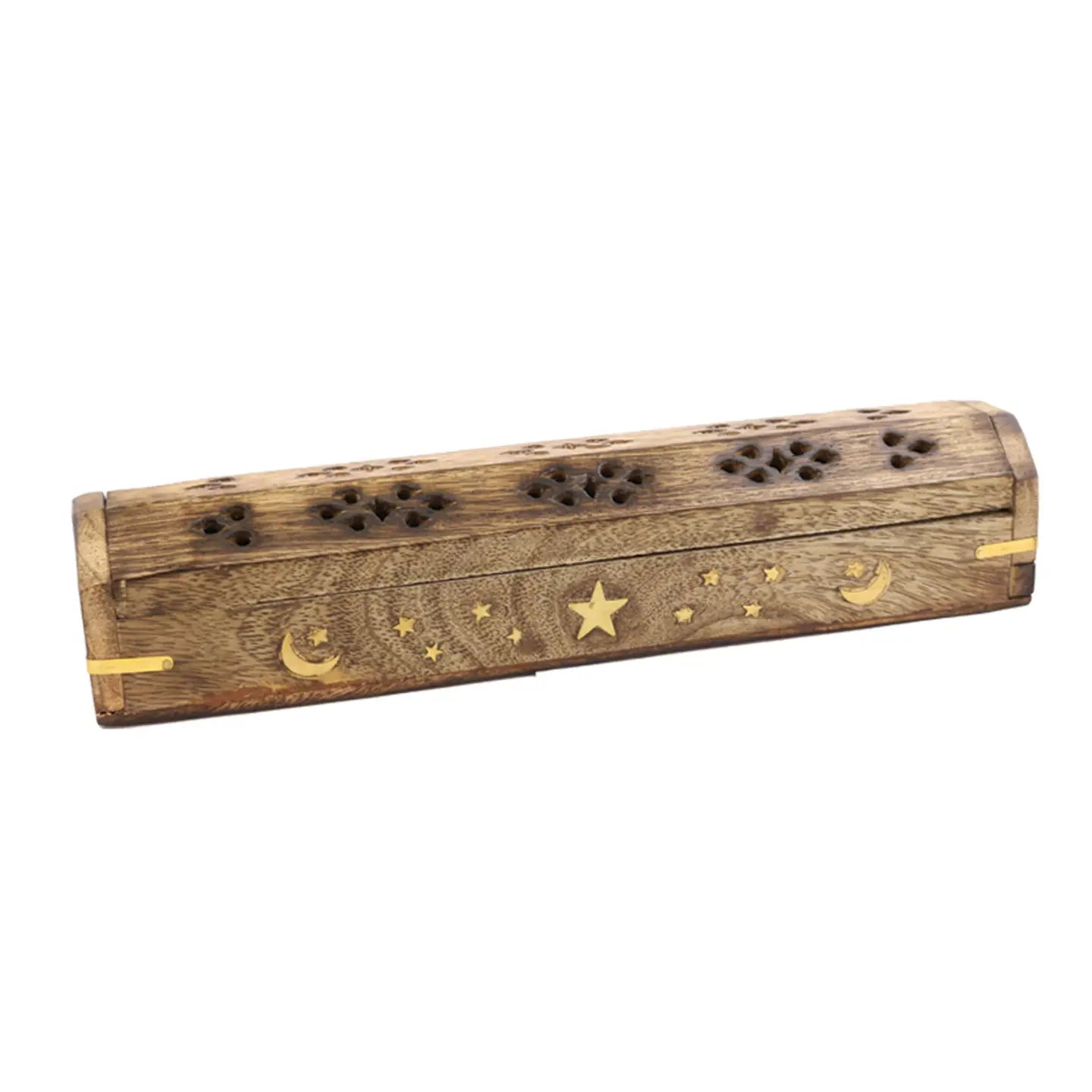 Moon and Stars Hand Carved Incense Wooden Box - The Hare and the Moon